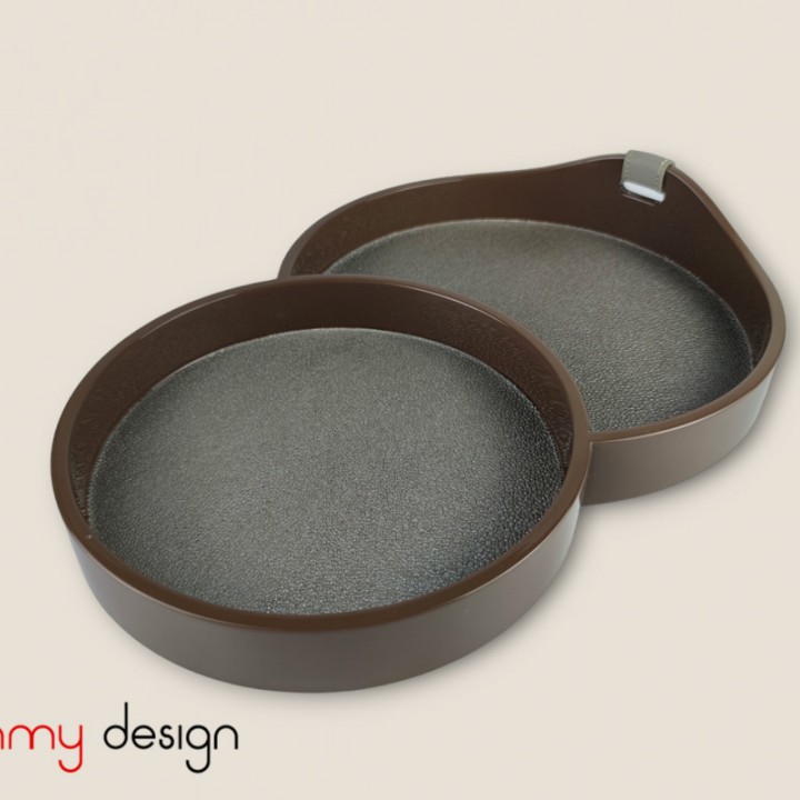 Brown half moon and round double lacquer tray 